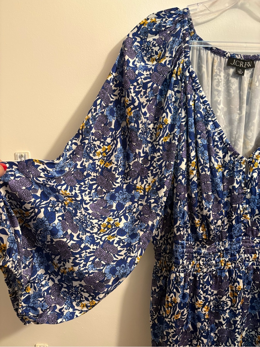 Boho 70s Floral Midi Dress J.Crew Peasant Sleeve Smocked Waist XL